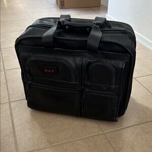 Tumi Alpha Deluxe Leather Rolling Briefcase With KAV Monogram